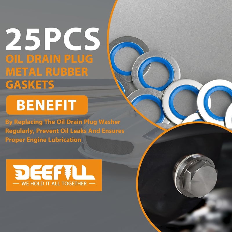 DEEFILL 25PCS Blue Metal/Rubber Drain Plug Gasket, Fits 1/2Do, 9/16, M14 Replace 097-025, 65269, 097-828CD, E0FZ-6734-A, E3DZ-6734-A, E9DZ-6734-B, F3DZ-6734-A, F77Z-6734-AB, ZZL0-10-403A (24.7x13.5mm) - Image 5